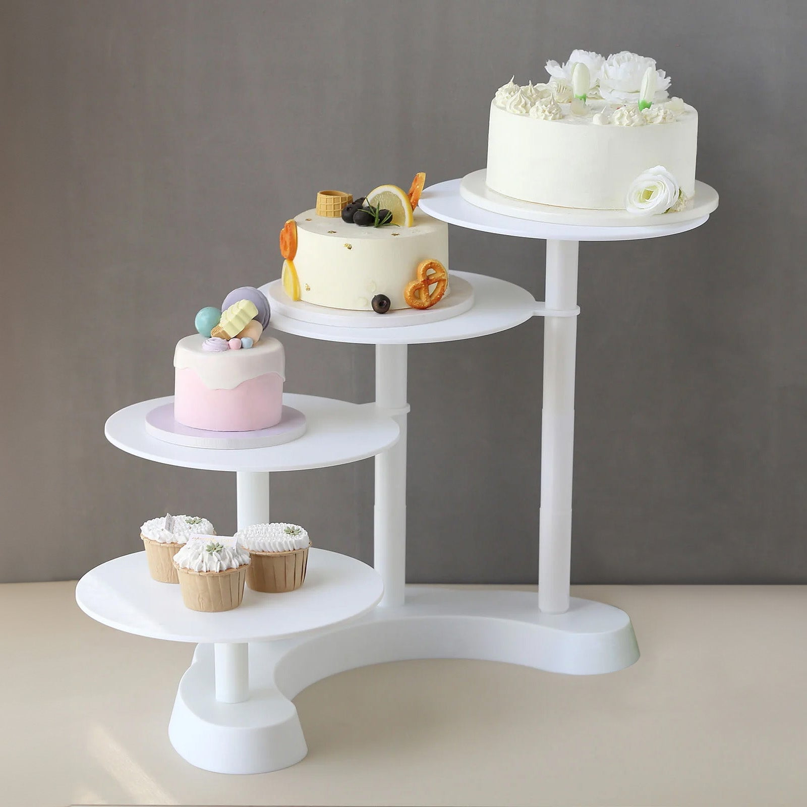 Efavormart 4 Tier Half Moon White Plastic Cake Dessert Stand 4 Shelf Cupcake Display 17 Tall