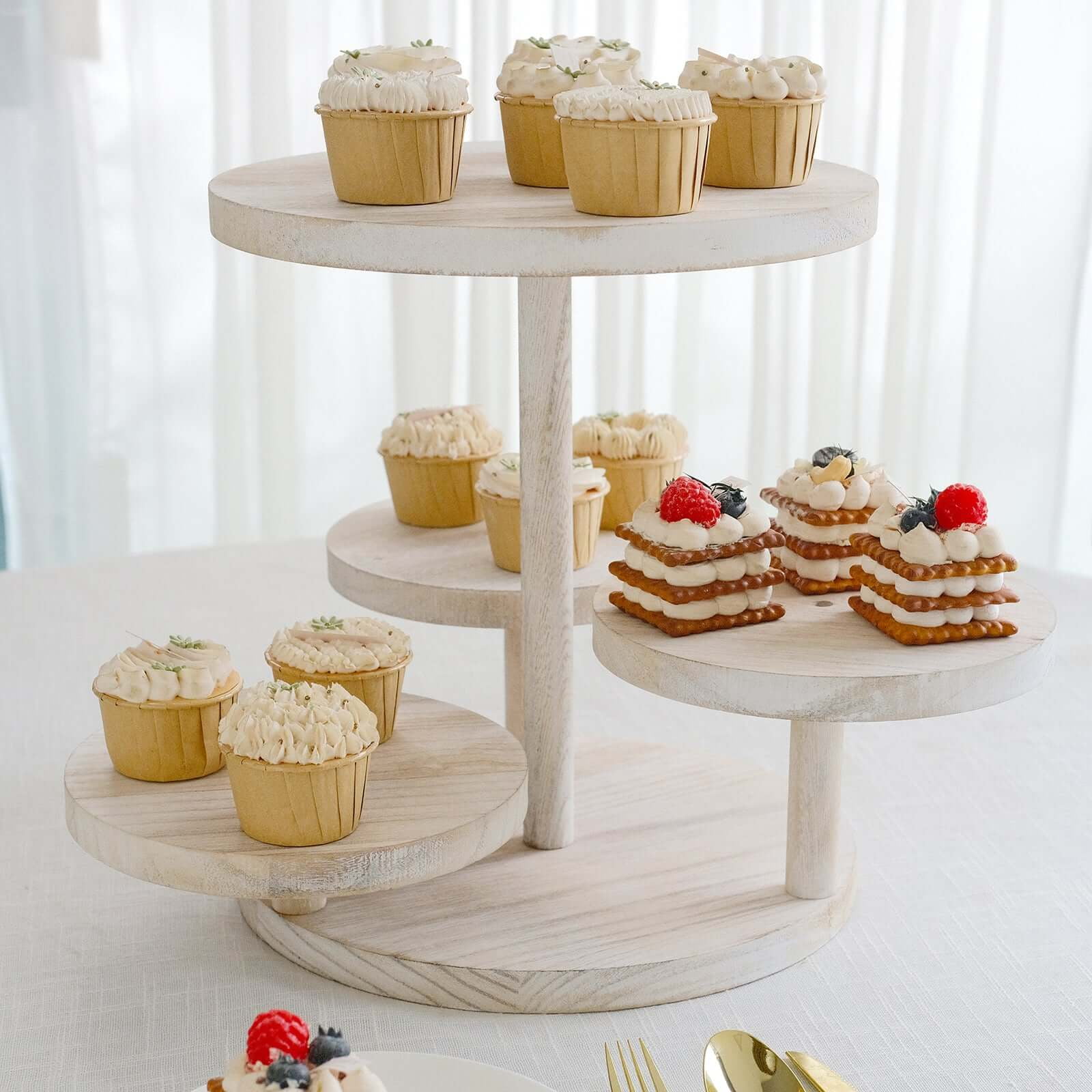 LeilaniWholesale Whitewashed Wood 3-Tier Cupcake Dessert Display Stand - 3 Piece Set - View #2