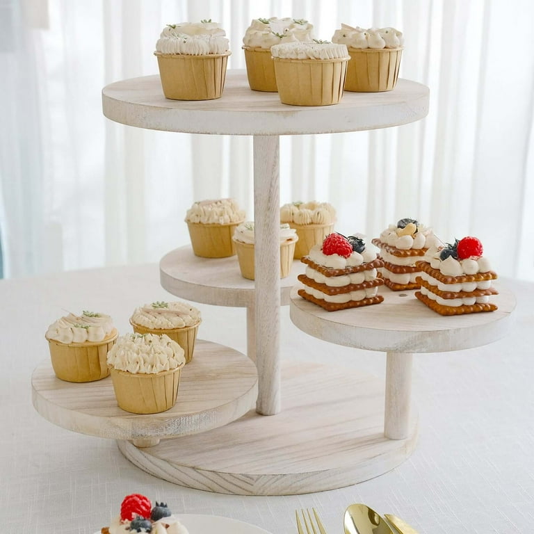 Efavormart 4-Tier Whitewash Wooden Cake Stand with Round Tiered - Main Image