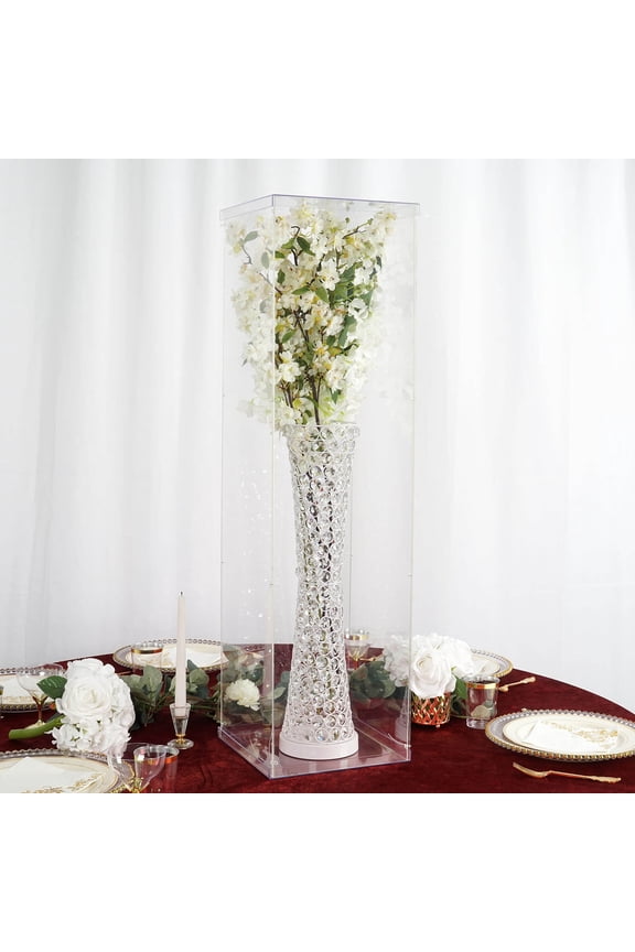 40" Acrylic & Lucite Wedding Decor Ideas Clear Display Box for Centerpieces with Interchangeable Lid and Base