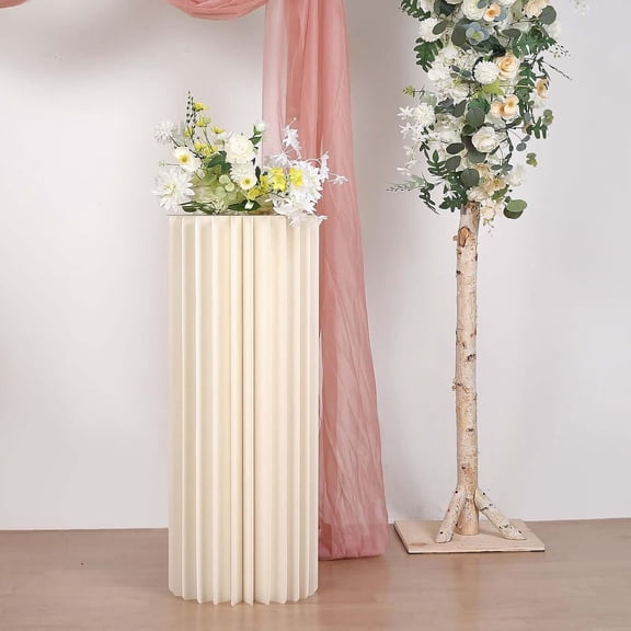 Efavormart 40" Ivory DIY Accordion Cylinder Cardboard Folding Pillar Pedestal Box, Display Column Stand with Round Top Plate