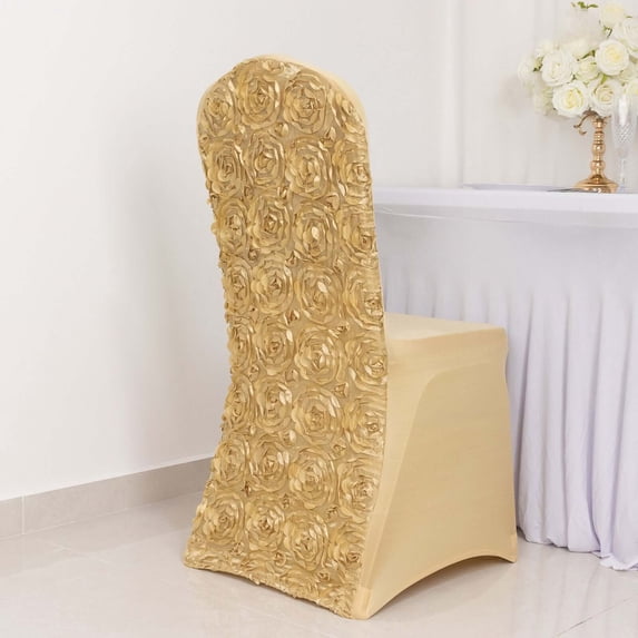 Efavormart 40 PCS Champagne Satin Rosette Spandex Stretch Banquet Chair Cover, Fitted Chair Cover