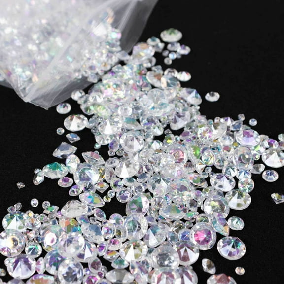 Efavormart 4000 Pcs Iridescent Acrylic Diamond Vase Fillers Table Scatters, DIY Craft Beads Wedding Table Confetti - 3mm, 6mm, 10mm