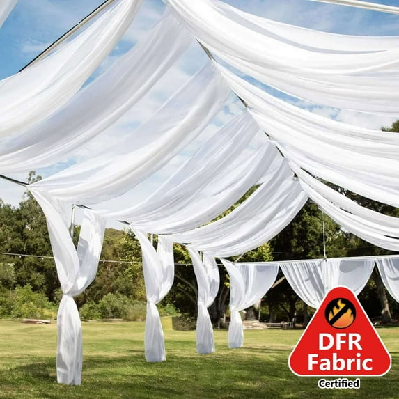 Efavormart 40FT Fire Retardant White Sheer Voil Curtain Panel Backdrop - Premium Collection