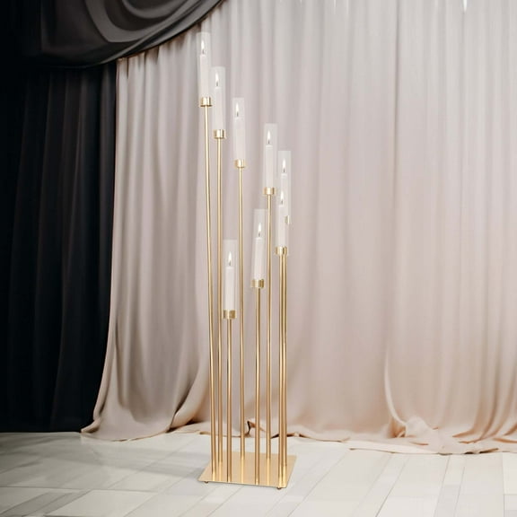 Efavormart 42" - 8 Arms Gold Cluster Candle Holder With 8 Glass Shades, Large Candle Arrangement - Perfect for Wedding Party Decorations, Banquet, Upscale Occasions, Birthday Celebrations