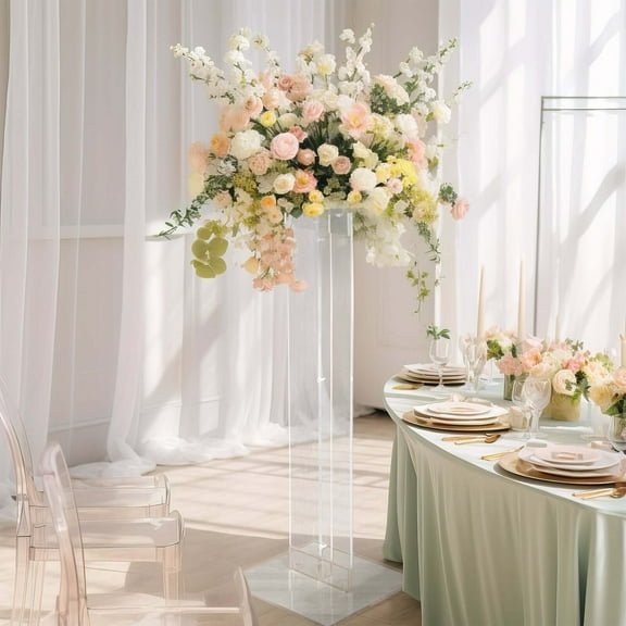 Efavormart 46" Heavy Duty Acrylic Wedding Display Stand with Square Bases, Clear Plexiglass Flower Pedestal Stand - 10mm Thick Plate