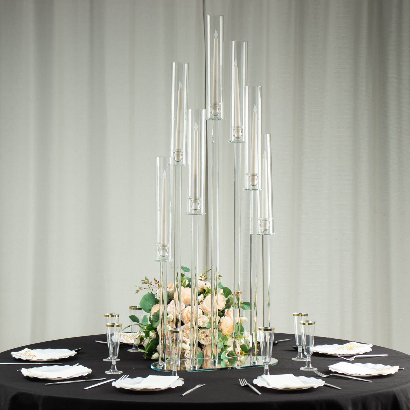 Efavormart 47" Clear Crystal 7-Arm Cluster Wedding Aisle Candlestick Stand With Hurricane Shades ...