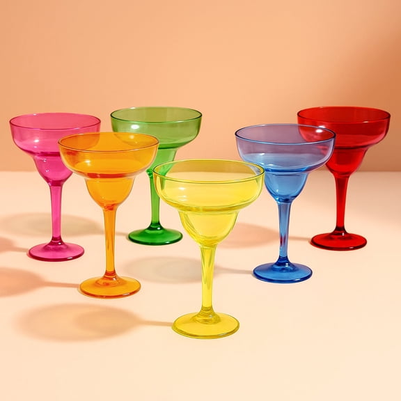 Efavormart 48-Pack Plastic Margarita Glasses 12oz - Assorted Colors, Reusable Cocktail Cups for Parties, Fiesta & Frozen Drinks