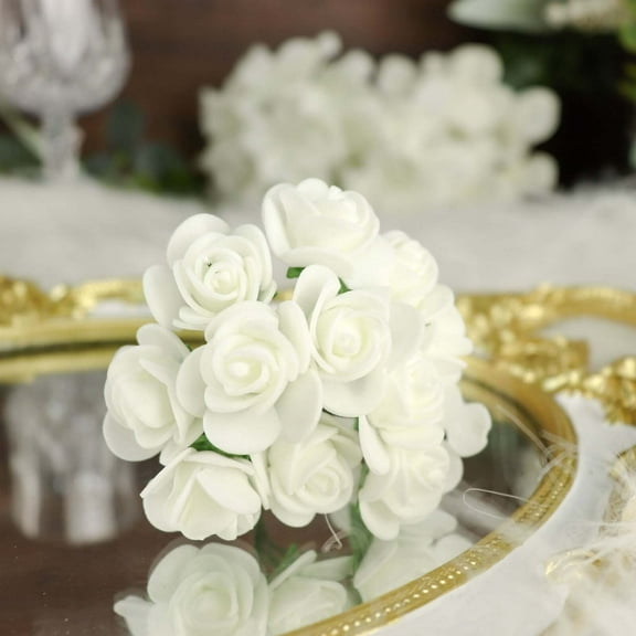 Efavormart 48 Roses | 4" Tall Ivory Real Touch Artificial DIY Foam Rose Flowers With Stem, Craft Rose Buds