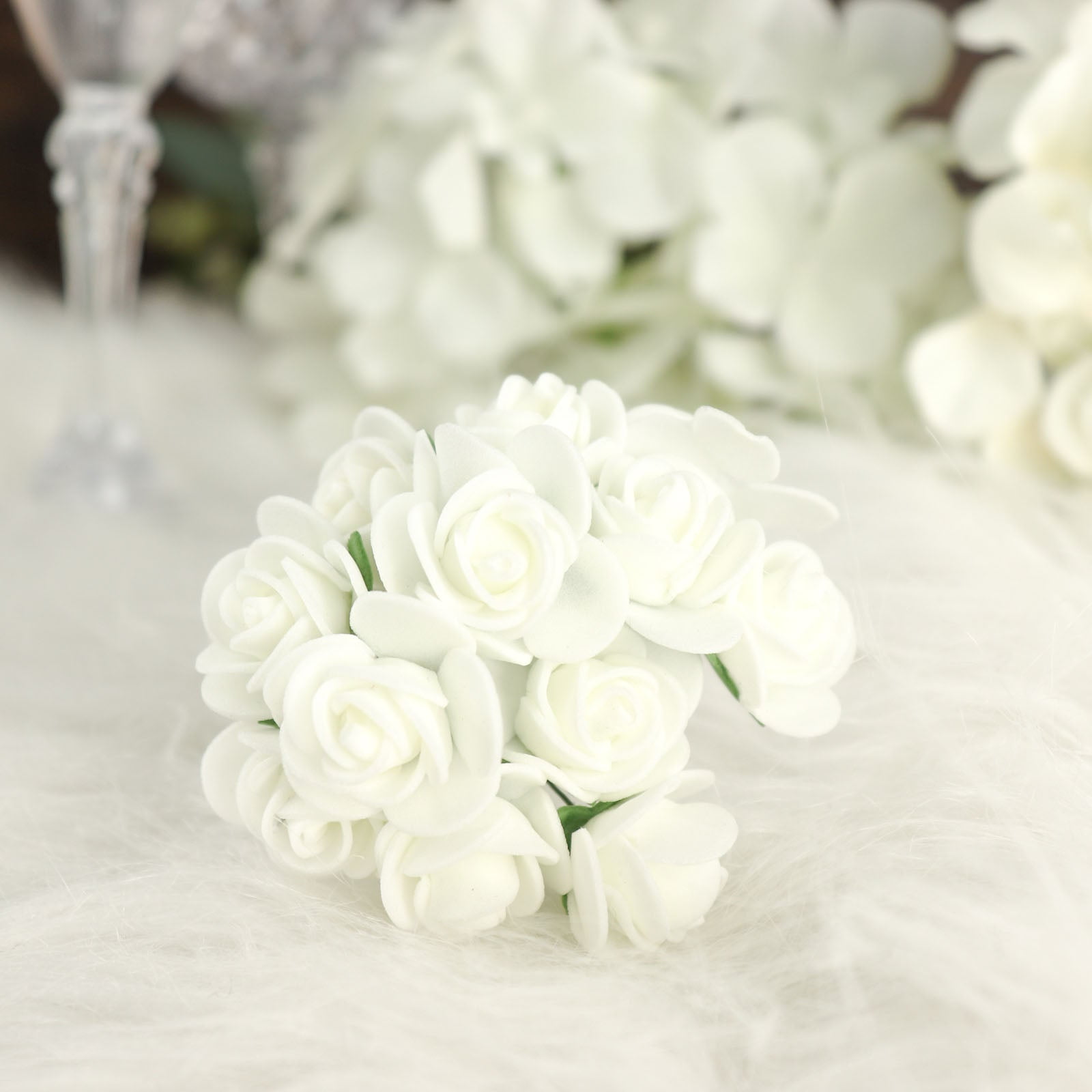 Efavormart 48 Roses | 4" Tall Ivory Real Touch Artificial DIY Foam Rose Flowers With Stem, Craft Rose Buds