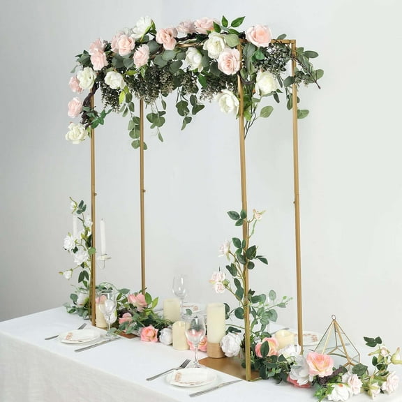 Efavormart 48" Tall Gold Adjustable Over The Table Metal Stand, Collapsible Flower Arch Rod Stand