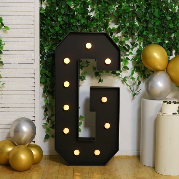 Efavormart 4ft Giant LED Marquee Letter "G", Black Pre-Cut Foam Board with 10 Warm White Battery Operated LEDs, Glue Gun and Sticks