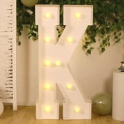 Efavormart 4ft Giant LED Marquee Letter K, White Pre-Cut Foam Board with 10 Warm White Battery Operated LEDs, Glue Gun and Sticks