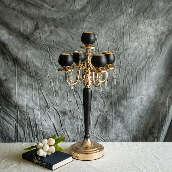 Efavormart 5 Arms 25" Matte Black/Gold Metal Tealight Votive Candle Holder Centerpiece Candelabra