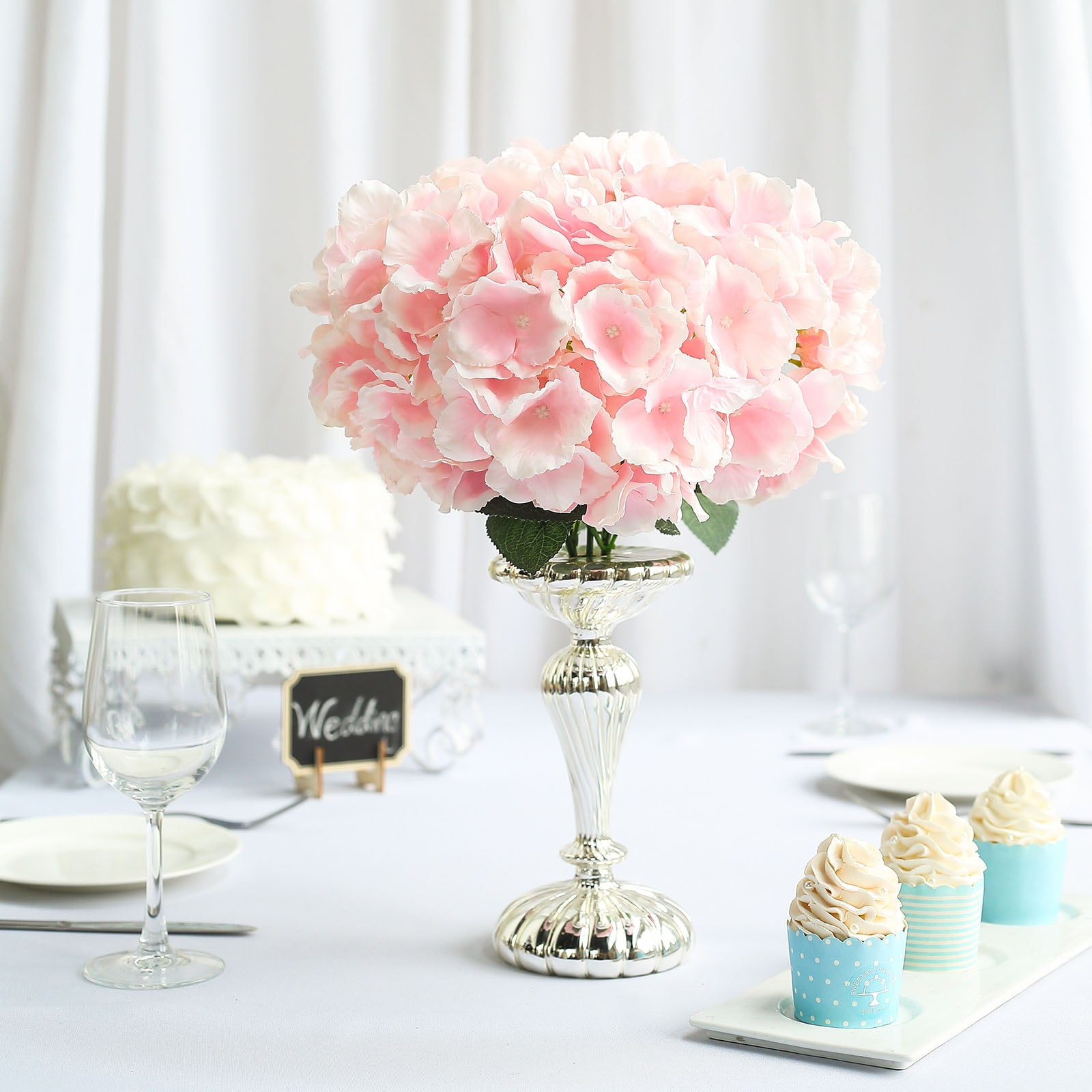 Efavormart 5 Bushes | Blush / Pink Artificial Silk Hydrangea Flower Bouquets - Walmart.com