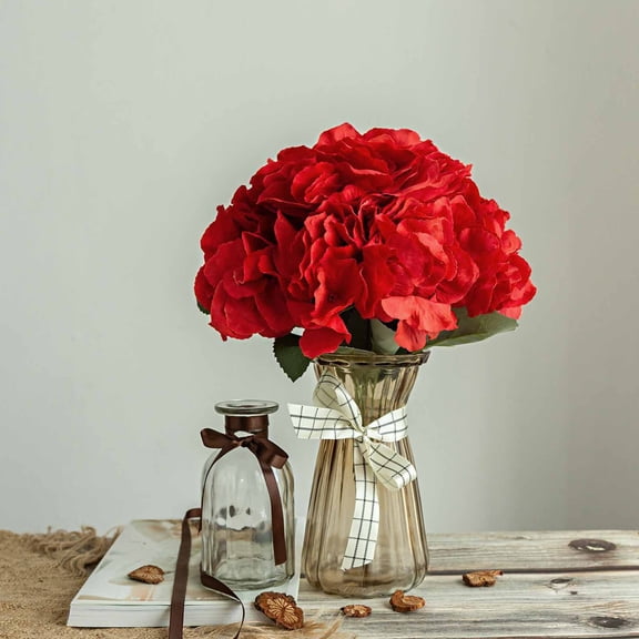 Efavormart 5 Bushes | Red Artificial Silk Hydrangea Flower Bouquets