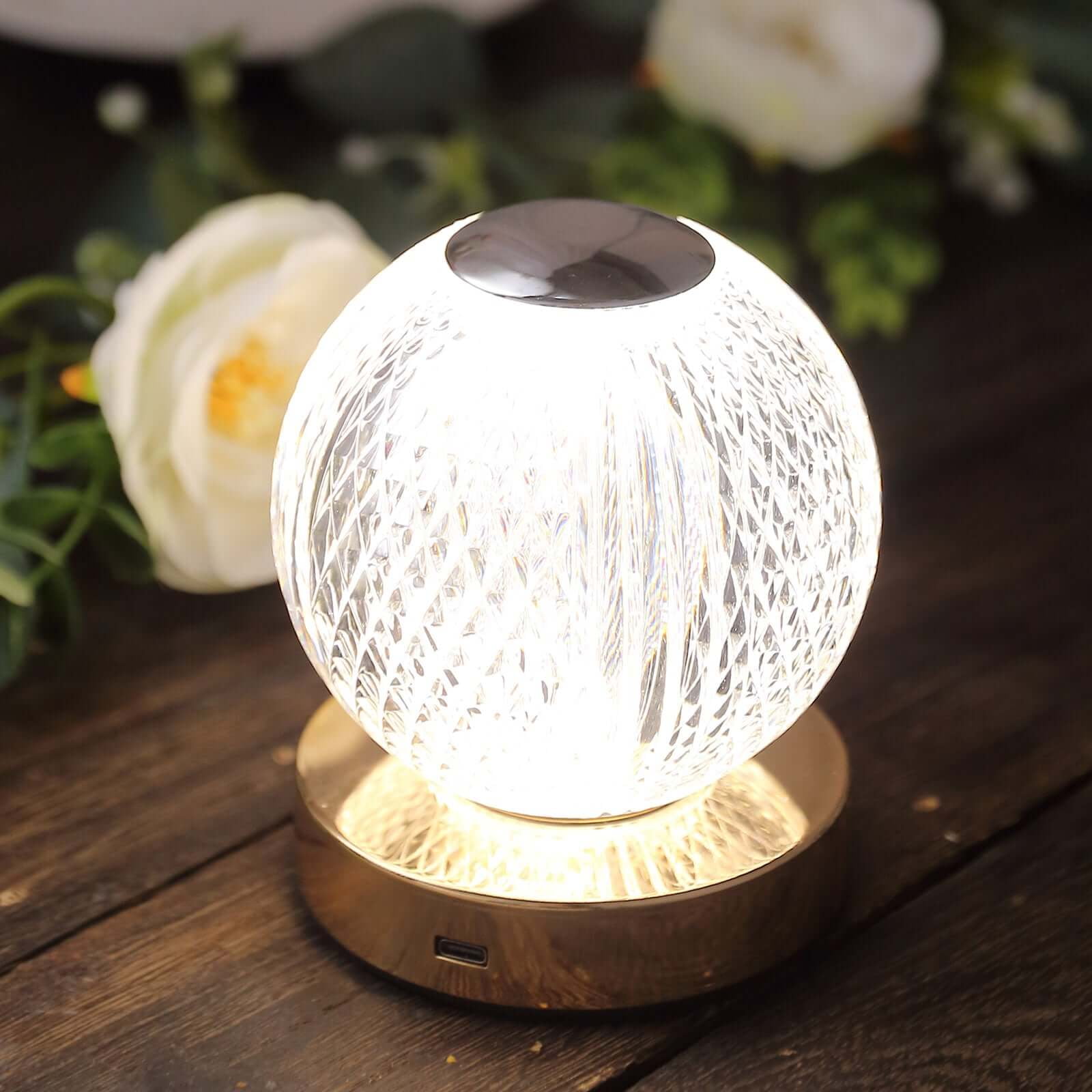 5" White Diamond Cut Crystal Acrylic Cordless LED Table Lamp