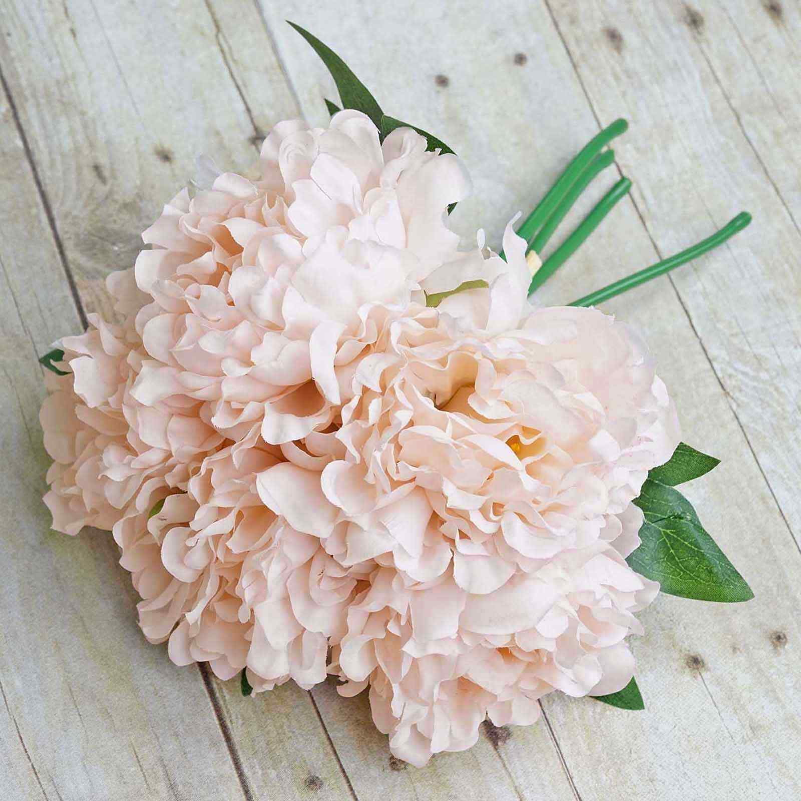 Efavormart 5 Head Blush Artificial Peony Silk Bouquet For DIY Wedding ...