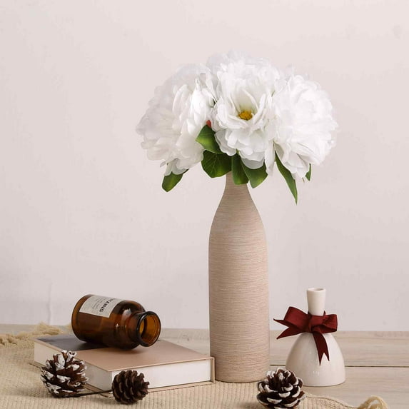 Efavormart 5 Head White Artificial Peony Silk Bouquet For DIY Wedding Party Bouquets Centerpieces Decoration - 11" Tall