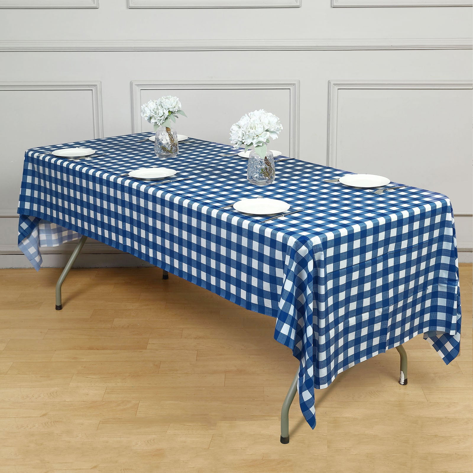Efavormart 5 PCS 54"x108" White and Navy Blue Buffalo Plaid Rectangle ...