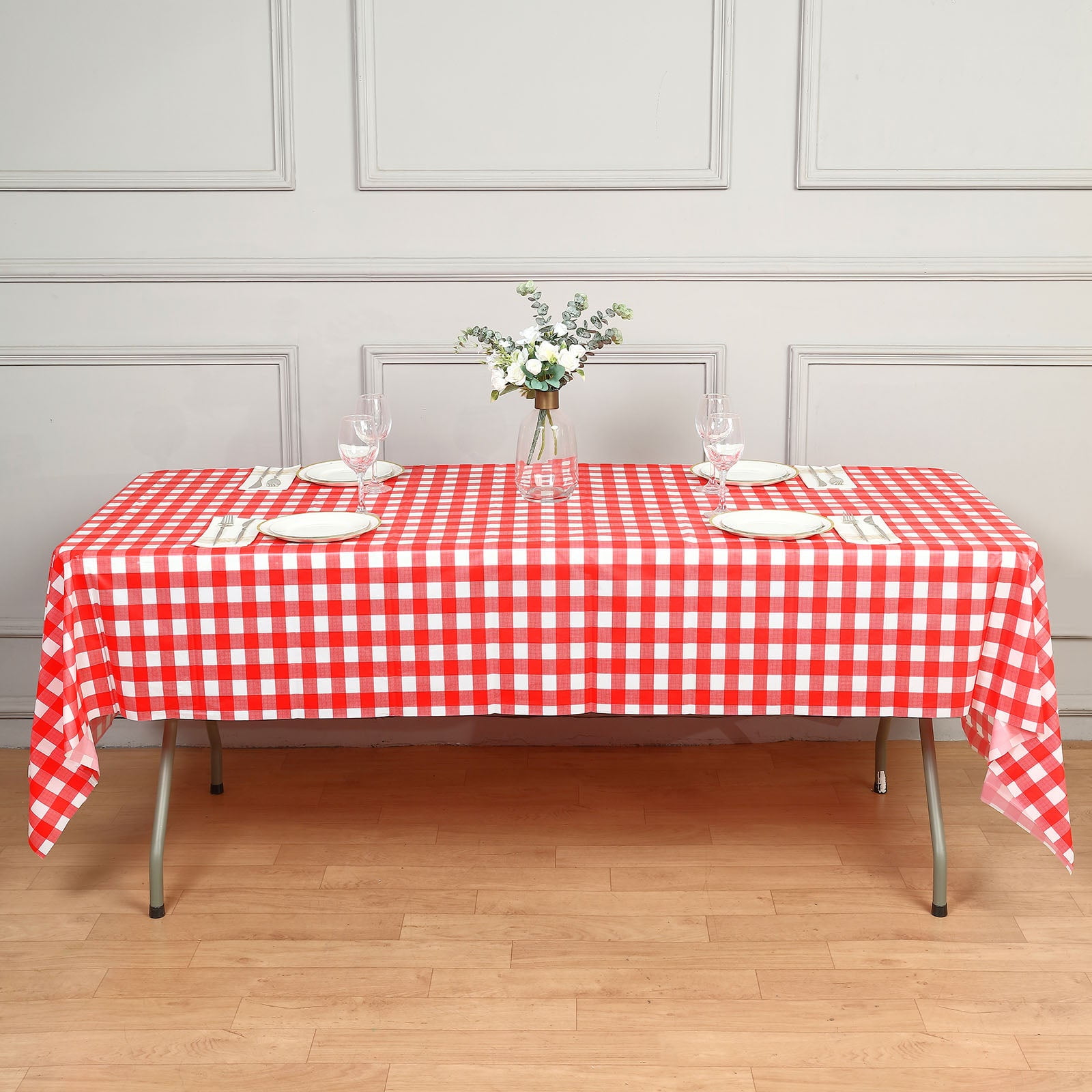 Exquisite 40 in X 100 ft Plastic Red Gingham Tablecloth Roll