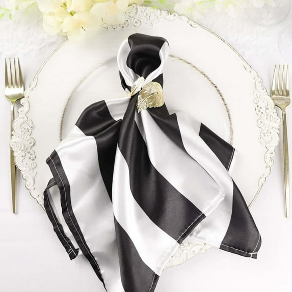 Efavormart 5 PCS Black/White Stripe Satin Napkin For Wedding Banquet Party Table Decoration - 20x20"