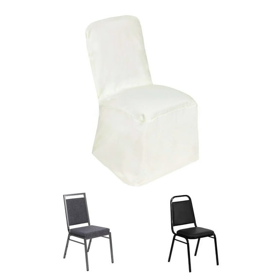 Efavormart 5 PCS Ivory Polyester Square Top Banquet Chair Covers, Reusable or 1x Use Chair Covers
