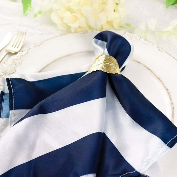 Efavormart 5 PCS Navy/White Stripe Satin Napkin For Wedding Banquet Party Table Decoration - 20x20"
