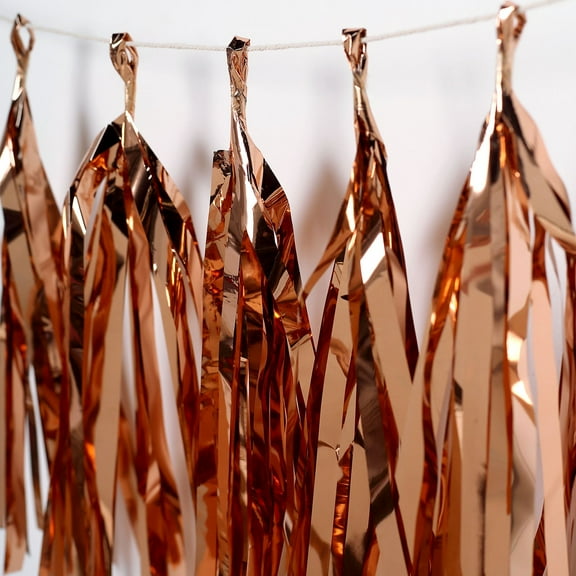 Efavormart 5 PCS Pre-Tied Metallic Foil Fringe Tassel Garland, Tinsel Curtain for Photo Backdrop Party Decoration - Blush | Rose Gold
