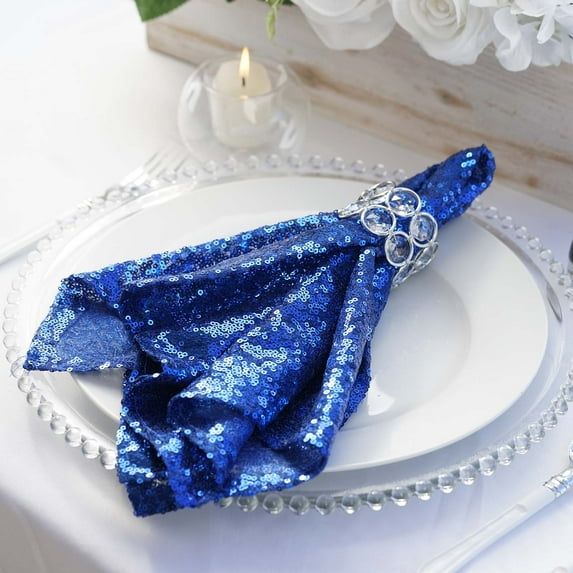 Efavormart 5 PCS Royal Blue Premium 20" x 20" Washable Sequin Napkins Great for Wedding Party Restaurant Dinner Parties Decoration