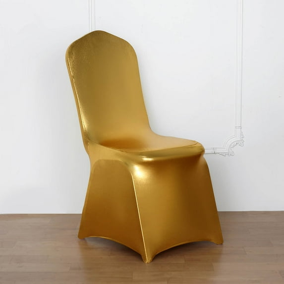 Efavormart 5 PCS Shiny Metallic Gold Spandex Banquet Chair Cover, Glittering Premium Fitted Chair Cover