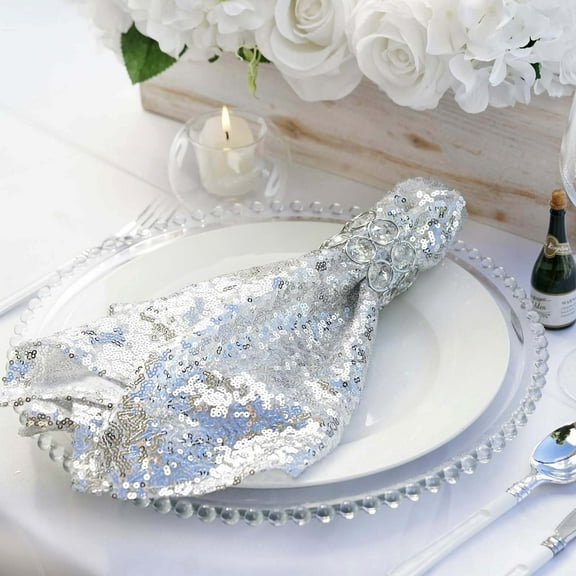 Efavormart 5 PCS Silver Premium 20" x 20" Washable Sequin Napkins Great for Wedding Party Restaurant Dinner Parties Decoration