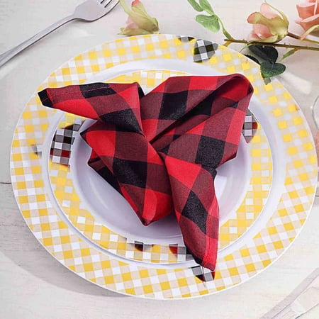 Efavormart 5 Pack | 15"x15" | Buffalo Plaid Napkins | Checkered Gingham Polyester Napkin for Wedding Bridal Shower Birthday Party - Black/Red