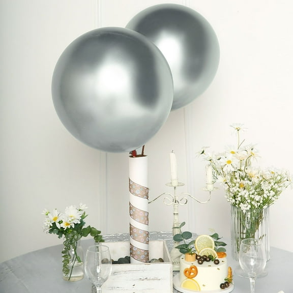 Efavormart 5 Pack | 18" Chrome Silver Metallic Latex Balloons, Helium Party Balloons