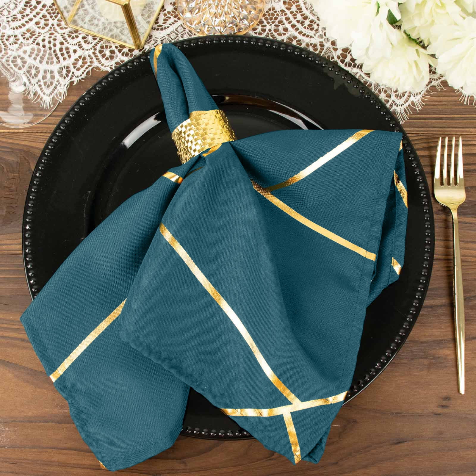 Efavormart 5 Pack | 20"x20" Modern Peacock Teal Polyester Linen Dinner ...