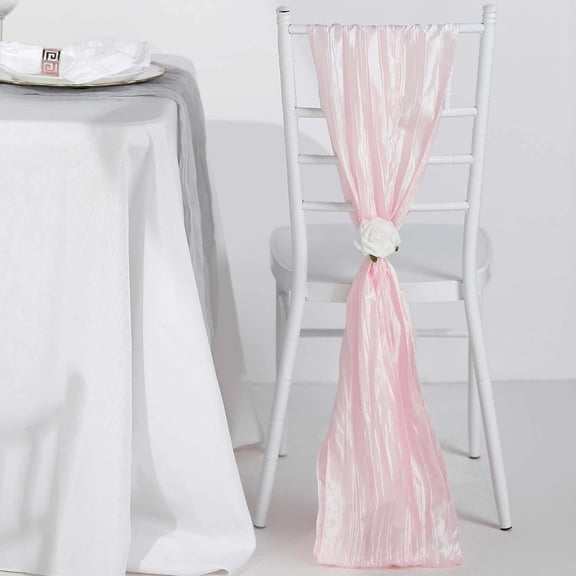 Efavormart 5 Pack | 6"x106" Accordion Crinkle Taffeta Chair Sashes - Blush/Rose Gold
