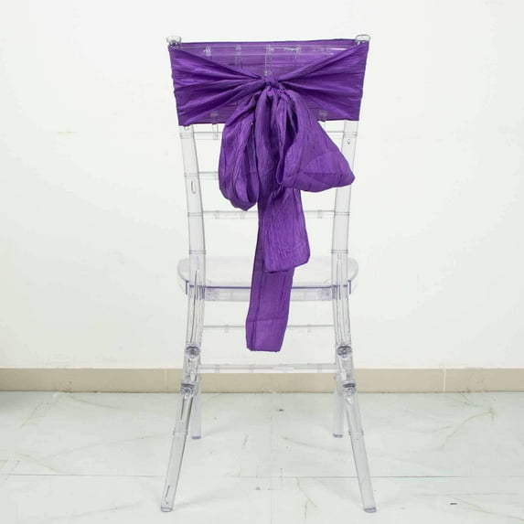 Efavormart 5 Pack | 6"x106" Accordion Crinkle Taffeta Chair Sashes - Purple