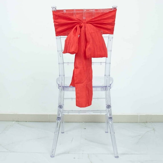 Efavormart 5 Pack | 6"x106" Accordion Crinkle Taffeta Chair Sashes - Red