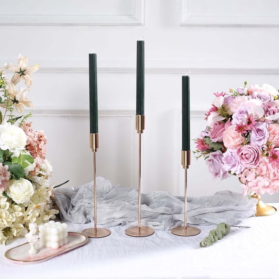 Efavormart 5 Pack | 9" Hunter Emerald Green Premium Unscented Ribbed Wick Taper Candles, Tall Ribbon Wax Dinner Candles