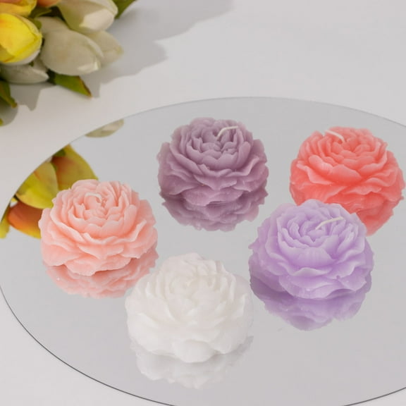 Efavormart 5 Pack Assorted Colors Peony Flower Scented Candles, Decorative Floating Wax Candles Party Favors with Individual Gift Boxes and Ribbons - 3"