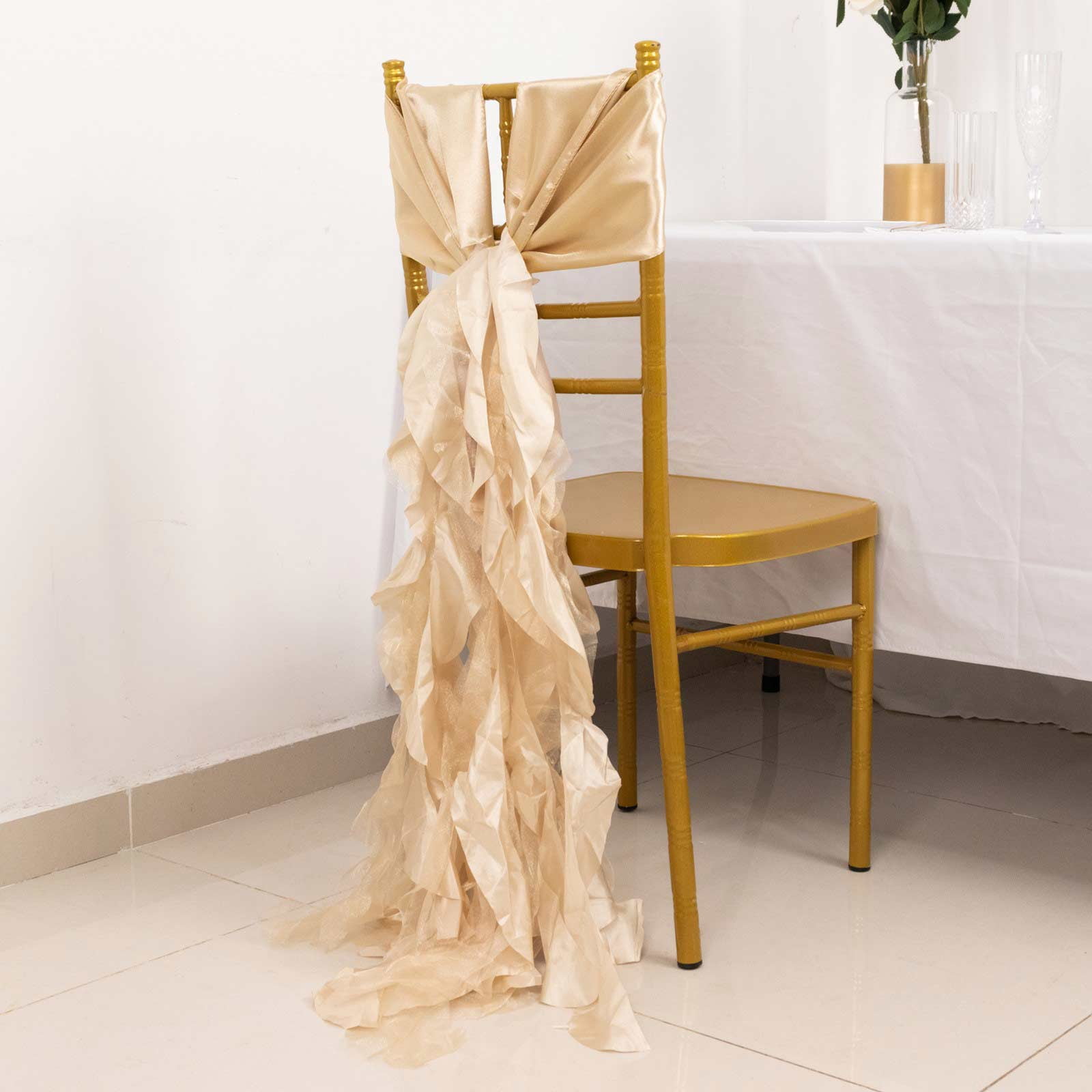 Efavormart 5 Pack Beige Curly Willow Chiffon Satin Chair Sashes ...