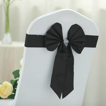 Efavormart 5 Pack Black Reversible Chair Sashes with Buckle Double Sided Bow Tie Chair Bands Satin & Faux Leather Chair Sash
