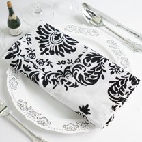 Efavormart 5 Pack | Black/White Damask Flocking Cloth Dinner Napkins, Reusable Linen | 20"x20''