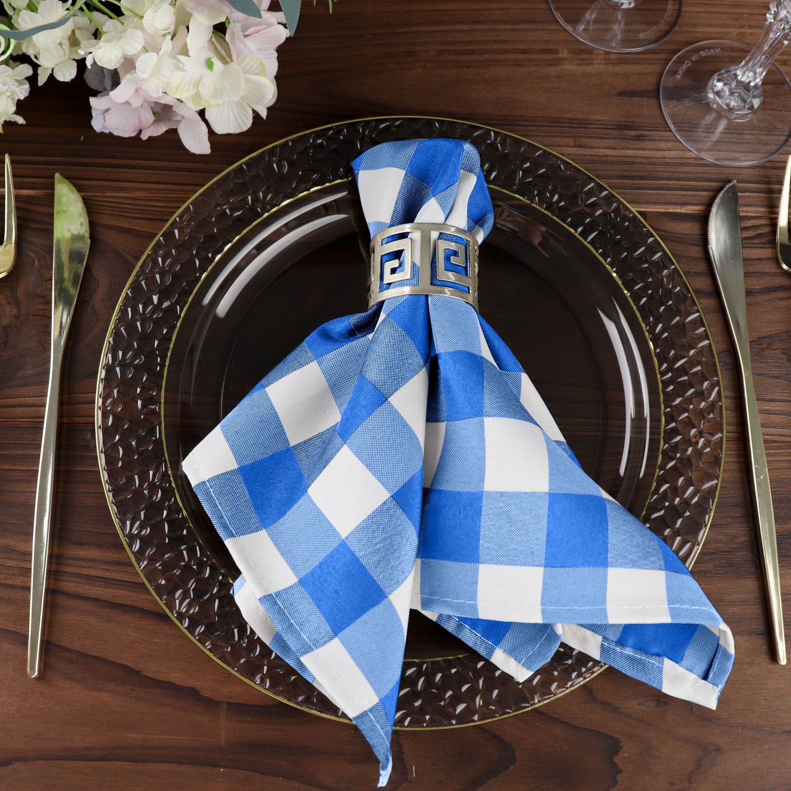 Efavormart 5 Pack Blue/White Buffalo Plaid Cloth Dinner Napkins