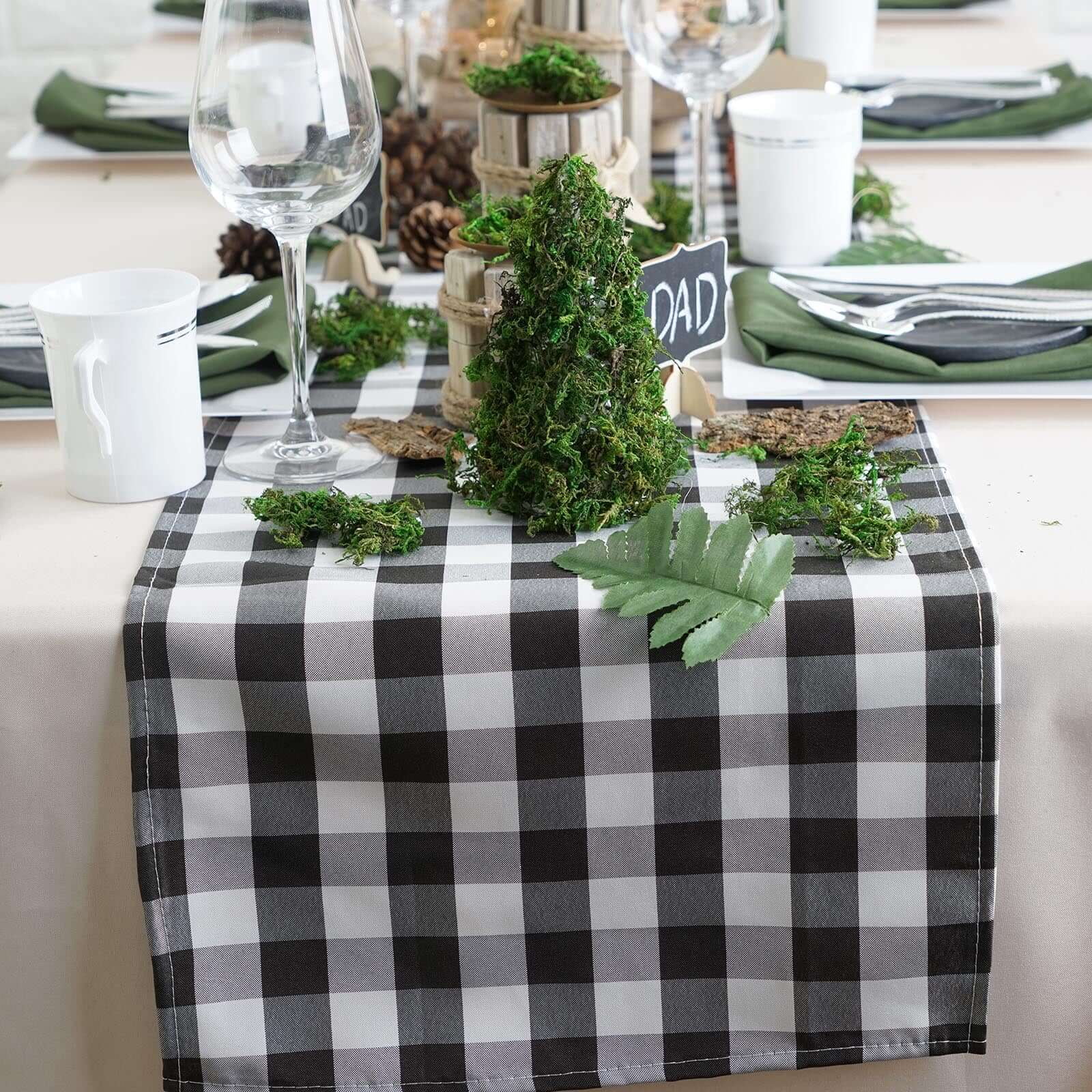 Efavormart 5 Pack | Buffalo Plaid Table Runner | Black / White | Gingham Polyester Checkered Table Runner