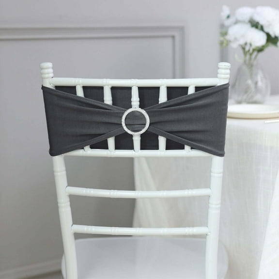 Efavormart 5 Pack Charcoal Stretch Spandex Chair Sash With Silver Diamond Sash Pin Banquet Chair Band for Event Decor