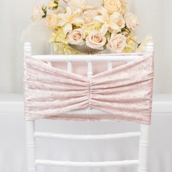 Efavormart 5 Pack Crushed Velvet Chair Sashes Blush, Wide Ruffle Style Textured Decorative Chair Bands - 8"x15"