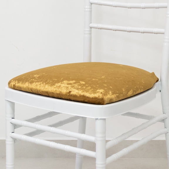 Efavormart 5 Pack Crushed Velvet Chiavari Chair Seat Pad Covers – Gold Stretch Cushion Slipcovers for Dining Chairs, Washable & Reusable