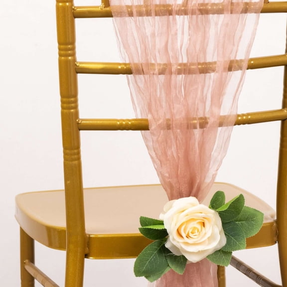 Efavormart 5 Pack Dusty Rose Sheer Crinkled Organza Chair Sashes, Premium Shimmer Chiffon Layered Chair Sashes