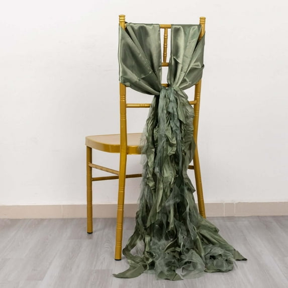 Efavormart 5 Pack Eucalyptus Sage Green Curly Willow Chiffon Satin Chair Sashes
